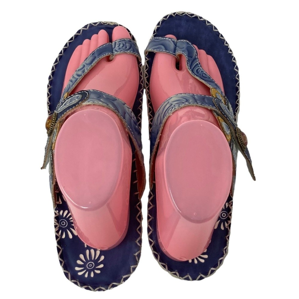 Spring Step Size 9 US Sandals Platform Blue Floral Leather Shoes Size 40 EU - Picture 6 of 9